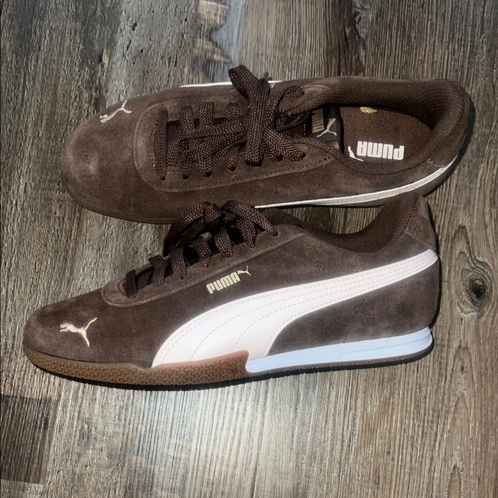 Puma Brown Suede Sneakers with White Formstripe